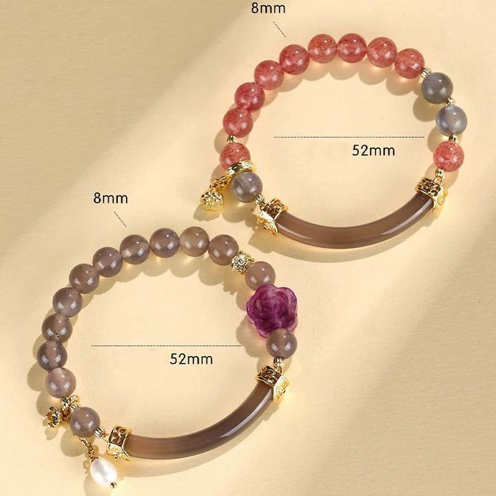 Buddha Stones Strawberry Quartz Labradorite Fluorite Pearl Cuff Half Bracelet Bangle - image 4