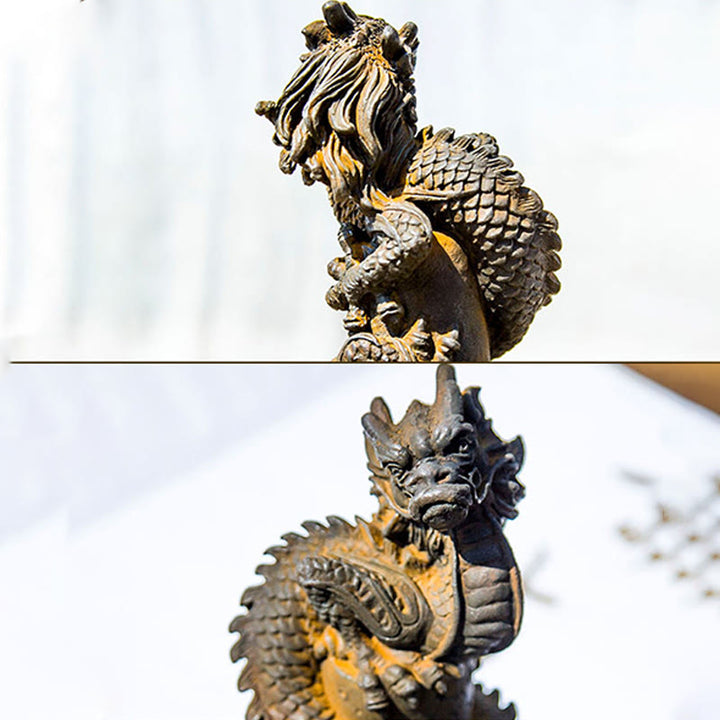 Buddha Stones Handmade Flying Dragon Around The Pillar Iron Powder Rust Cast Resin Statue Home Decoration - image 11