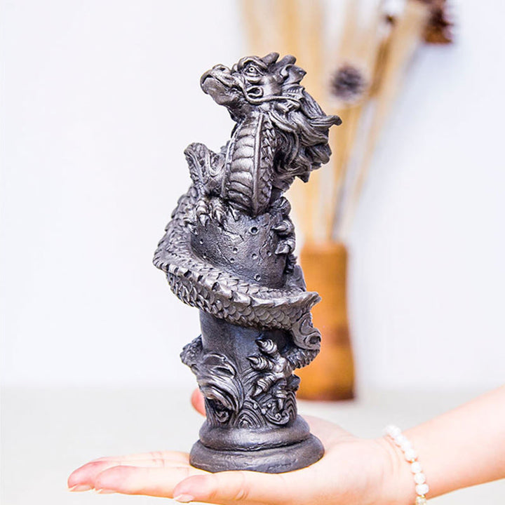 Buddha Stones Handmade Flying Dragon Around The Pillar Iron Powder Rust Cast Resin Statue Home Decoration - image 18