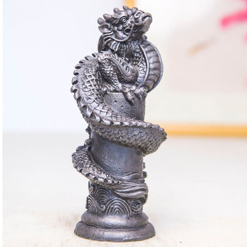 Buddha Stones Handmade Flying Dragon Around The Pillar Iron Powder Rust Cast Resin Statue Home Decoration - image 20