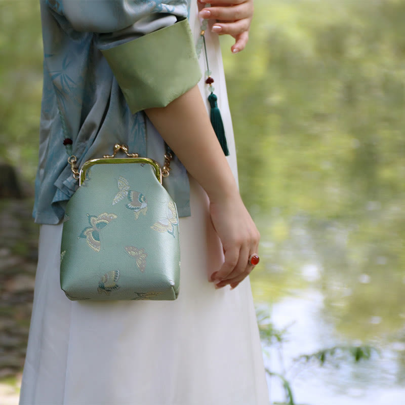 Buddha Stones Retro Chinese Embroidery Pearl Chain Crossbody Bag Shoudler Bag - image 4