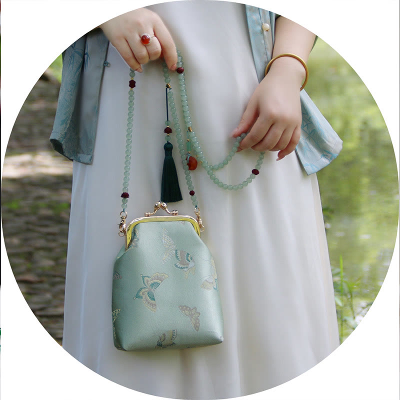 Buddha Stones Retro Chinese Embroidery Pearl Chain Crossbody Bag Shoudler Bag - image 5