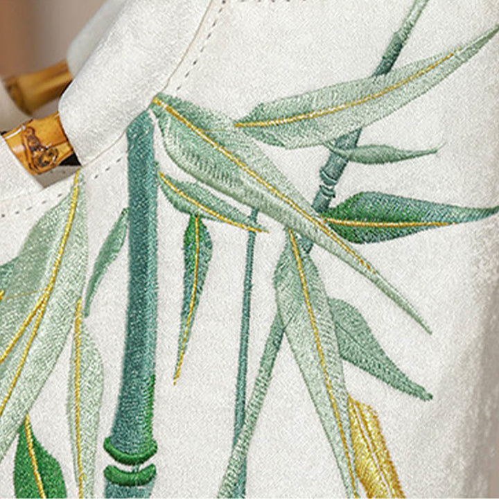 Buddha Stones Embroidery Bamboo Handle Tassel Handbags - image 8