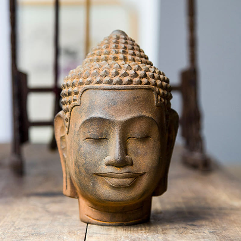 Buddha Stones Closed Eyes Contemplation Meditating Buddha Head Iron Powder Rust Cast Resin Statue Home Decoration - Buddha 17.5*10*11cm - image 0