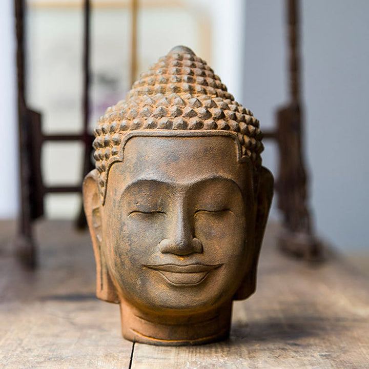 Buddha Stones Closed Eyes Contemplation Meditating Buddha Head Iron Powder Rust Cast Resin Statue Home Decoration - Buddha 17.5*10*11cm - image 0