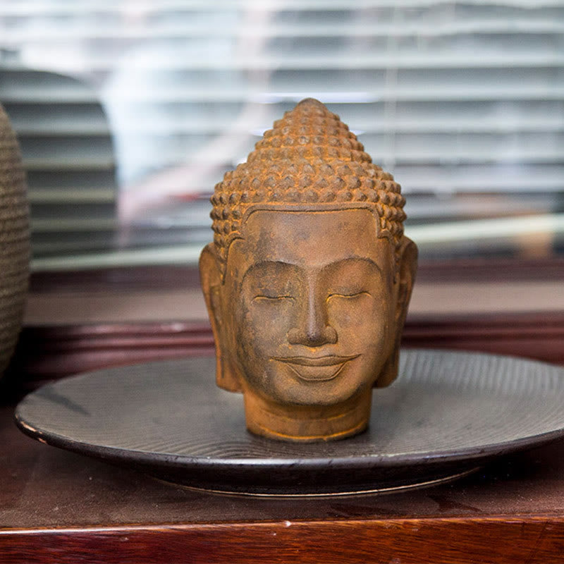 Buddha Stones Closed Eyes Contemplation Meditating Buddha Head Iron Powder Rust Cast Resin Statue Home Decoration - image 11