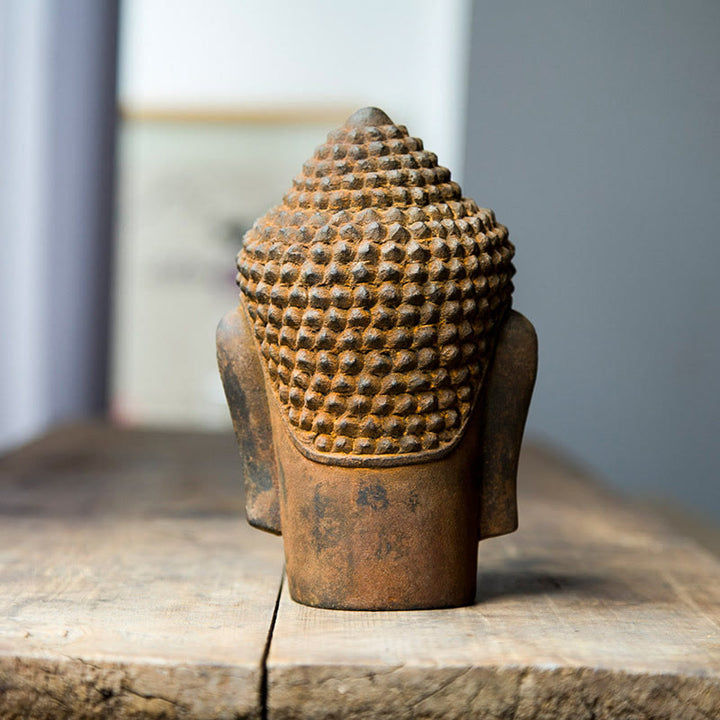 Buddha Stones Closed Eyes Contemplation Meditating Buddha Head Iron Powder Rust Cast Resin Statue Home Decoration - image 3