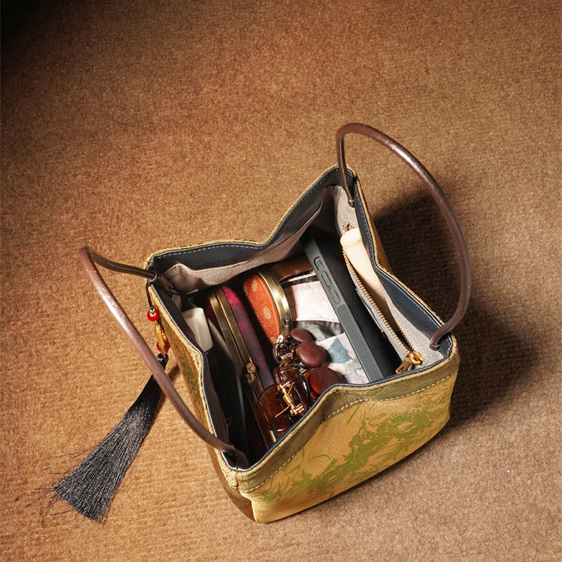 Buddha Stones Plum Flower Bamboo Branches Embroidery Tassel Xiangyunsha Silk Shoulder Bag Hangbags - image 1