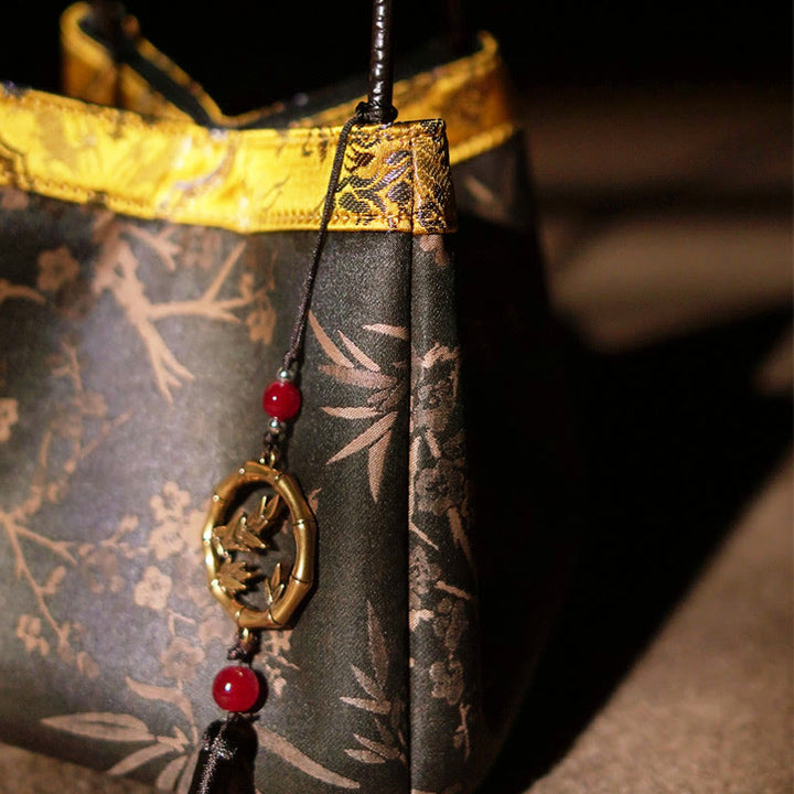 Buddha Stones Plum Flower Bamboo Branches Embroidery Tassel Xiangyunsha Silk Shoulder Bag Hangbags - image 8