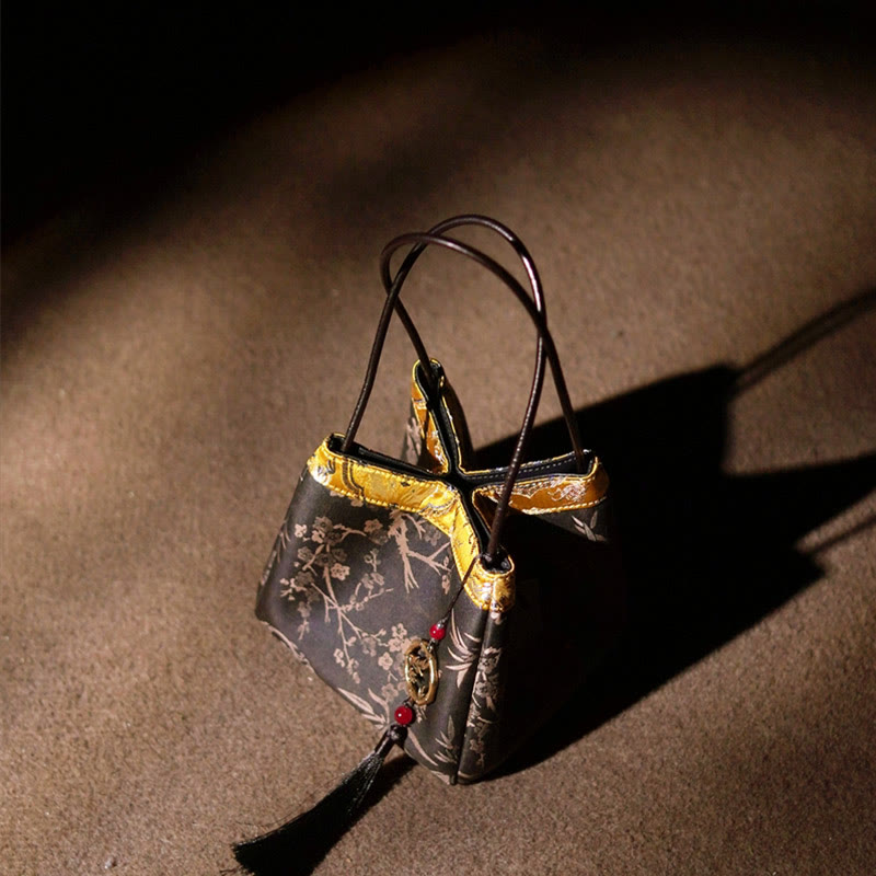 Buddha Stones Plum Flower Bamboo Branches Embroidery Tassel Xiangyunsha Silk Shoulder Bag Hangbags - image 7