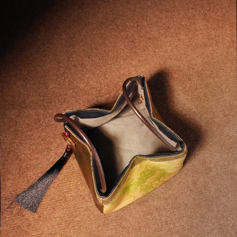 Buddha Stones Plum Flower Bamboo Branches Embroidery Tassel Xiangyunsha Silk Shoulder Bag Hangbags - image 2