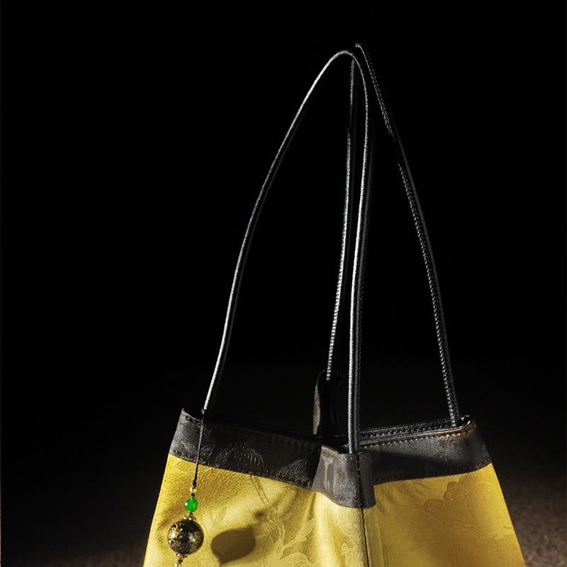 Buddha Stones Retro Flower Butterfly Bird Embroidery Bead Tassel Mulberry Silk Jacquard Xiangyunsha Silk Shoulder Bag Hangbags - image 5