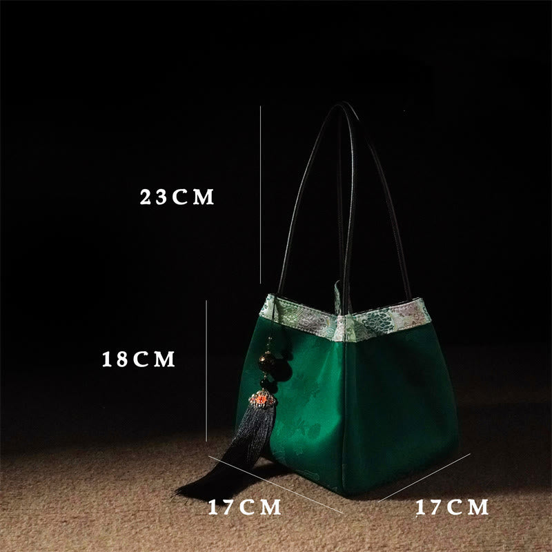 Buddha Stones Retro Flower Butterfly Bird Embroidery Bead Tassel Mulberry Silk Jacquard Xiangyunsha Silk Shoulder Bag Hangbags - image 11