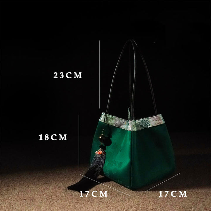 Buddha Stones Retro Flower Butterfly Bird Embroidery Bead Tassel Mulberry Silk Jacquard Xiangyunsha Silk Shoulder Bag Hangbags - image 11