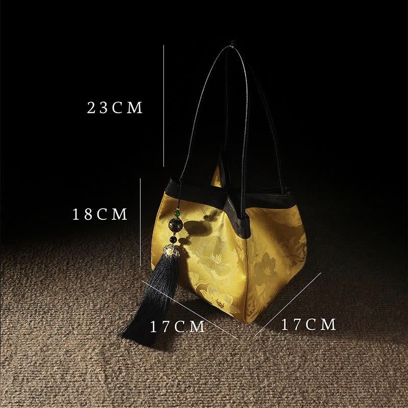 Buddha Stones Retro Flower Butterfly Bird Embroidery Bead Tassel Mulberry Silk Jacquard Xiangyunsha Silk Shoulder Bag Hangbags - image 8