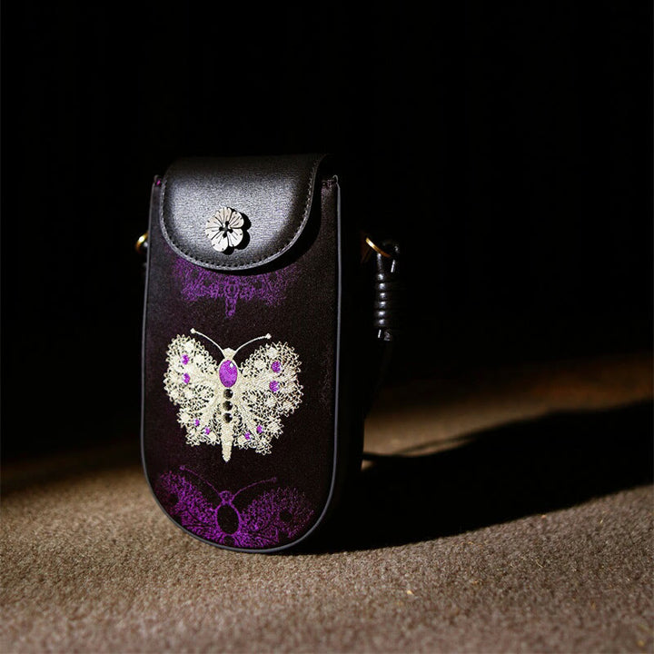 Buddha Stones Retro Flower Butterfly Leaves Branches Song Brocade Shoulder Bag Hangbags - image 1