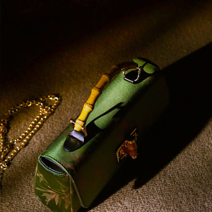 Buddha Stones Leaves Branches Bamboo Handle Metal Chain Crossbody Bag Hangbags - image 6