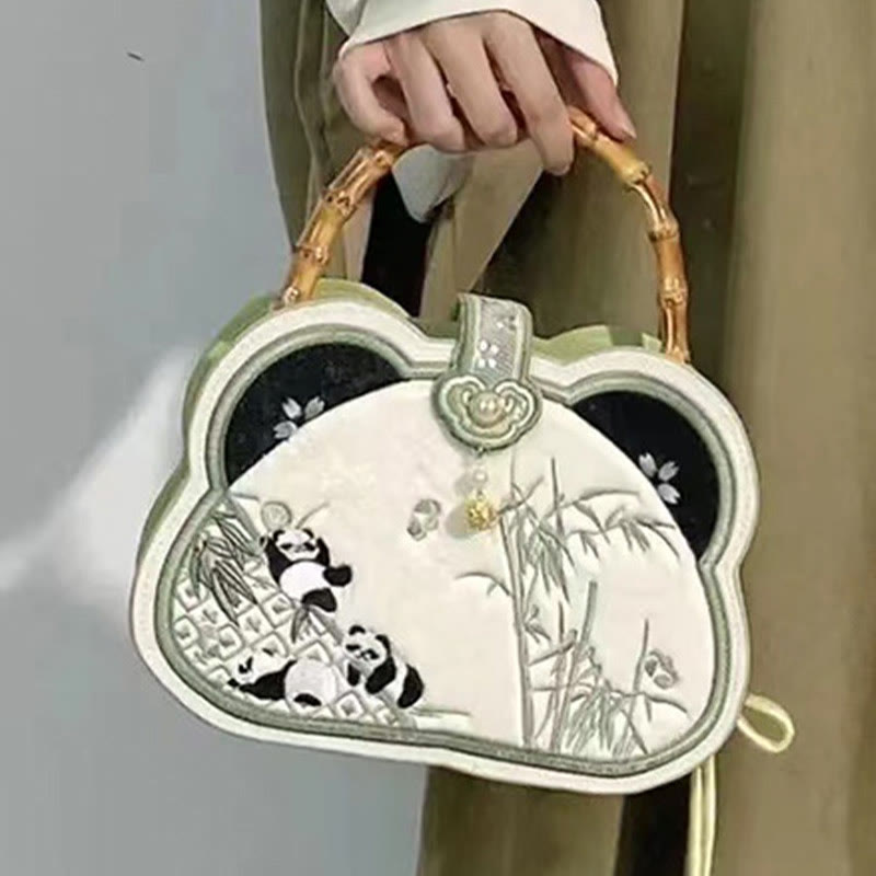 Buddha Stones Panda Bamboo Embroidery Pearl Chain Chinese Knot Tassel Crossbody Bag Handbags - image 7