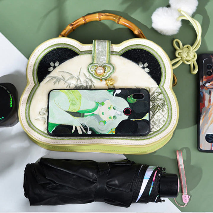 Buddha Stones Panda Bamboo Embroidery Pearl Chain Chinese Knot Tassel Crossbody Bag Handbags - image 12