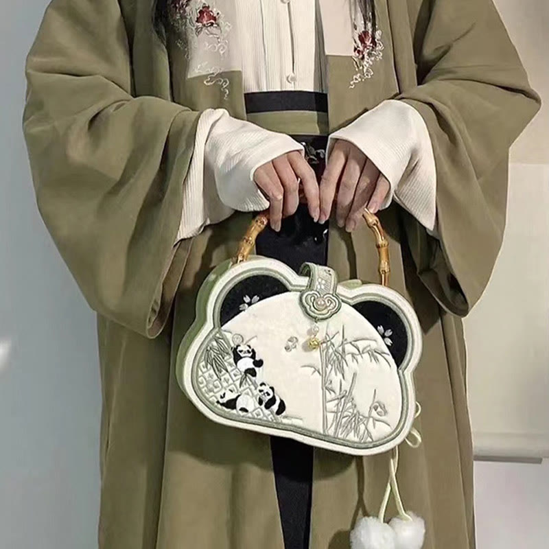 Buddha Stones Panda Bamboo Embroidery Pearl Chain Chinese Knot Tassel Crossbody Bag Handbags - image 5