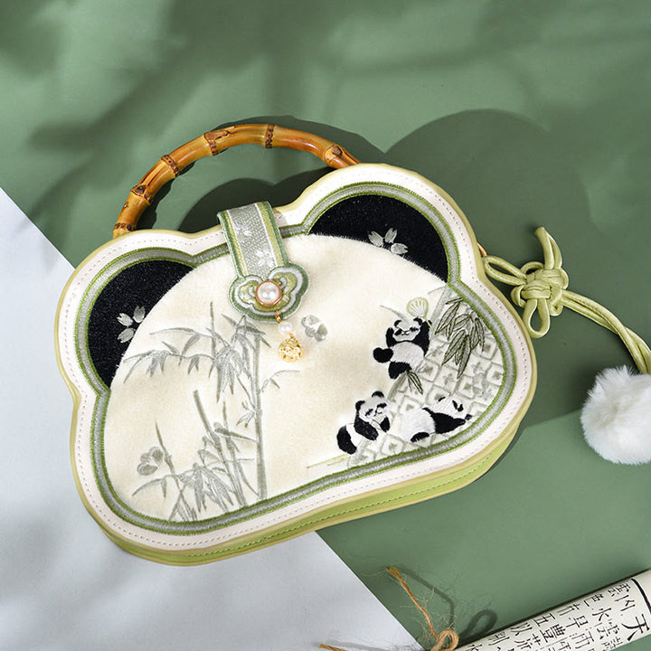 Buddha Stones Panda Bamboo Embroidery Pearl Chain Chinese Knot Tassel Crossbody Bag Handbags - image 3