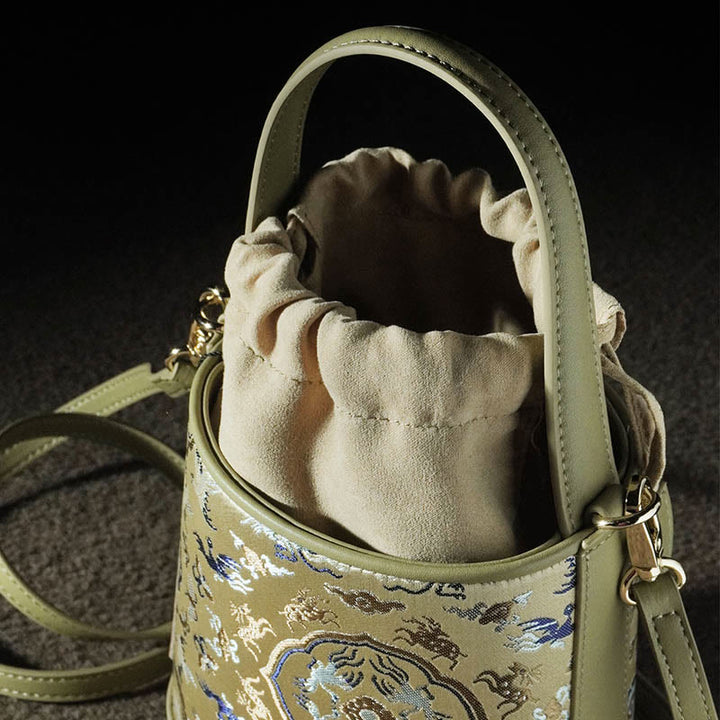 Buddha Stones Retro Crane Deer Song Brocade Crossbody Bag Hangbags - image 17