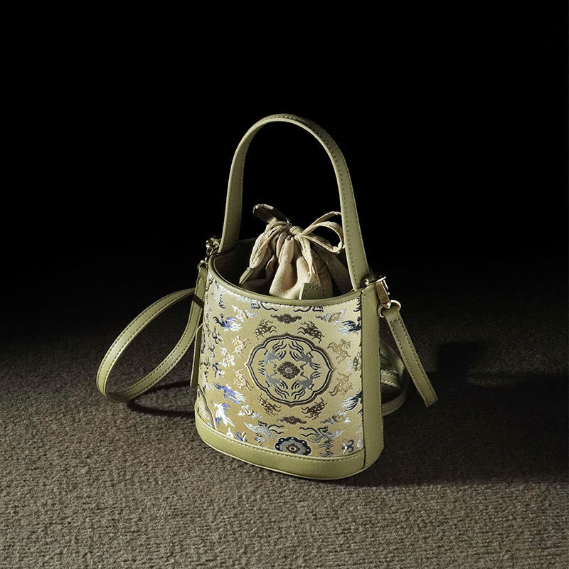 Buddha Stones Retro Crane Deer Song Brocade Crossbody Bag Hangbags - image 1