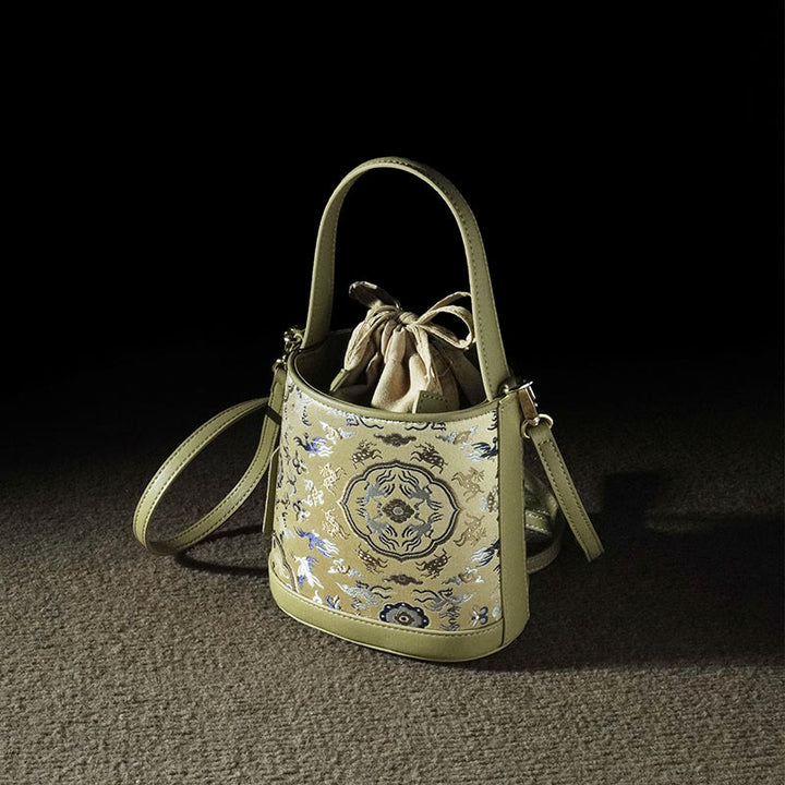 Buddha Stones Retro Crane Deer Song Brocade Crossbody Bag Hangbags - image 1