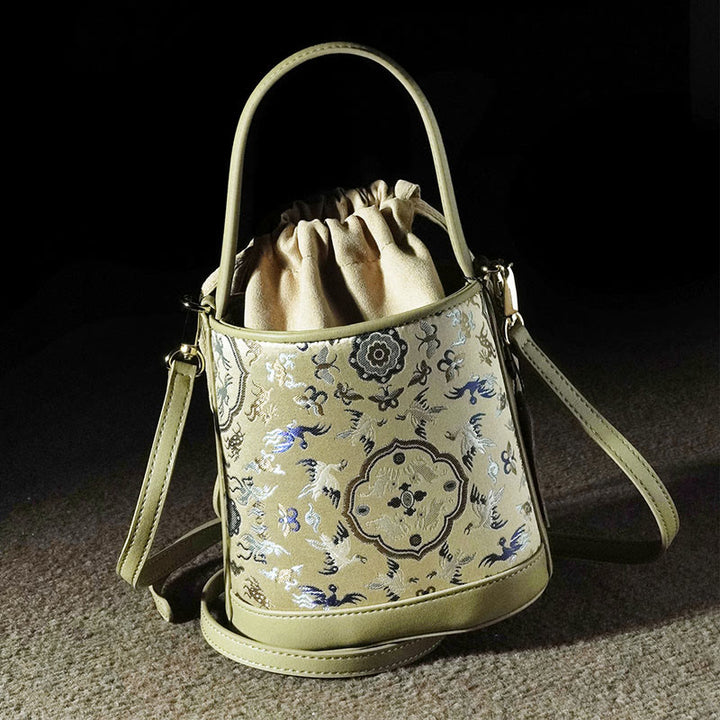 Buddha Stones Retro Crane Deer Song Brocade Crossbody Bag Hangbags - image 6