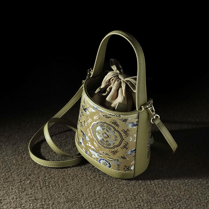 Buddha Stones Retro Crane Deer Song Brocade Crossbody Bag Hangbags - image 3