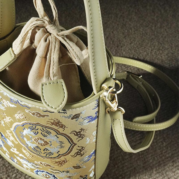 Buddha Stones Retro Crane Deer Song Brocade Crossbody Bag Hangbags - image 16