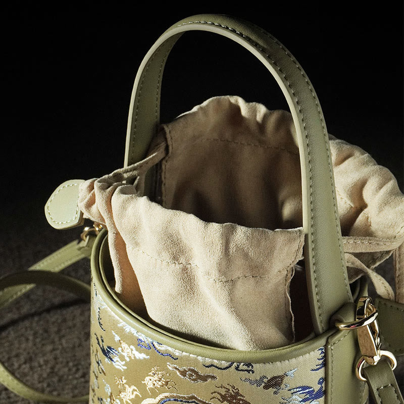 Buddha Stones Retro Crane Deer Song Brocade Crossbody Bag Hangbags - image 18