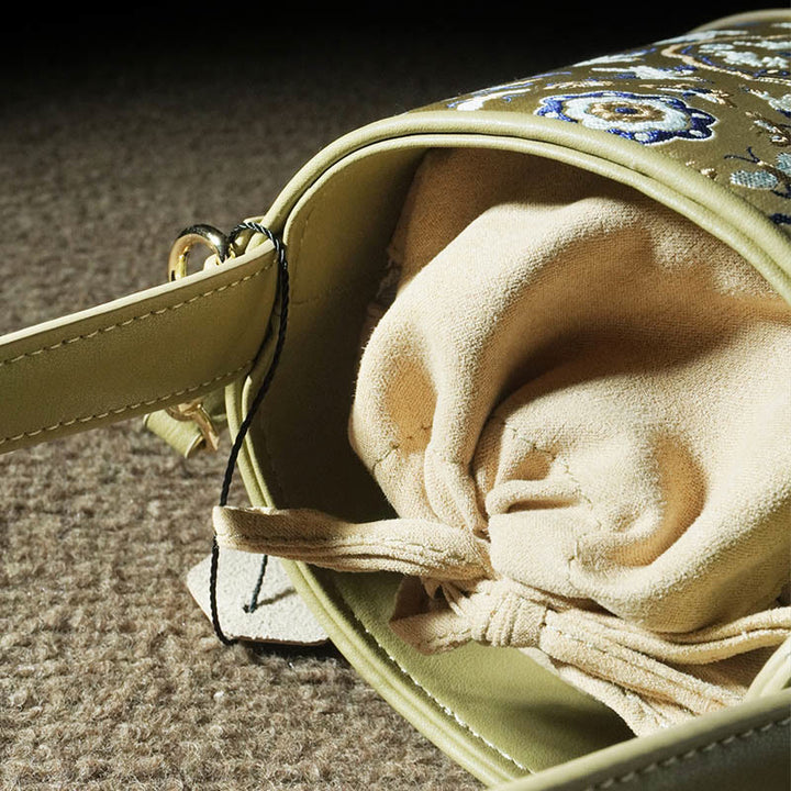 Buddha Stones Retro Crane Deer Song Brocade Crossbody Bag Hangbags - image 13