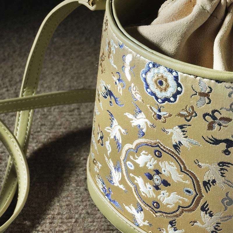 Buddha Stones Retro Crane Deer Song Brocade Crossbody Bag Hangbags - image 12