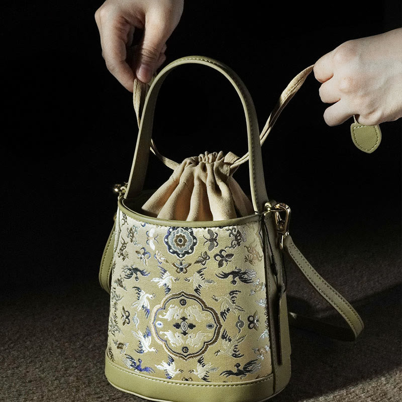 Buddha Stones Retro Crane Deer Song Brocade Crossbody Bag Hangbags - image 8