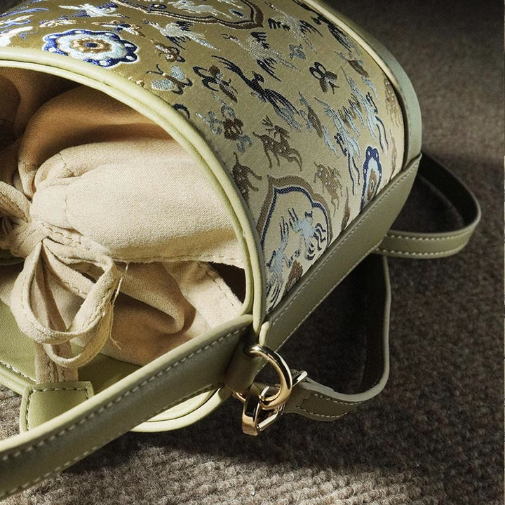 Buddha Stones Retro Crane Deer Song Brocade Crossbody Bag Hangbags - image 14