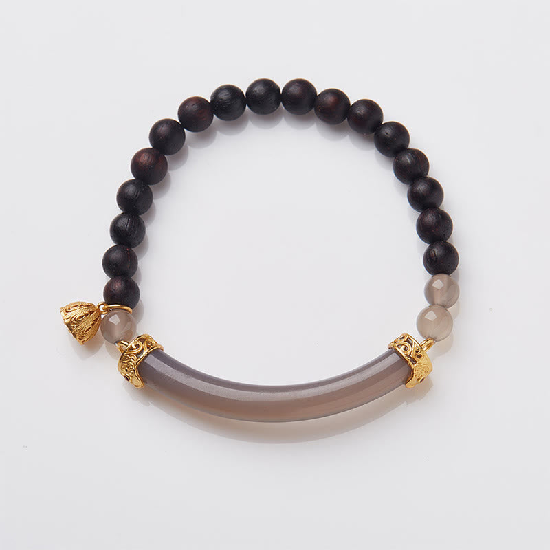 Buddha Stones Sandalwood Gray Agate Chalcedony Cuff Half Bracelet Bangle - Gray Agate Black Sandalwood(Wrist Circumference: 14-16cm) - image 21