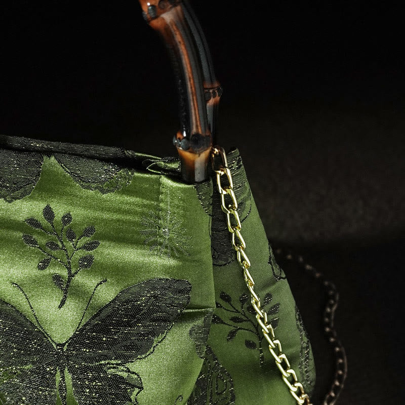 Buddha Stones Jacquard Flowers Butterfly Bamboo Handle Metal Chain Crossbody Bag Hangbags - image 9