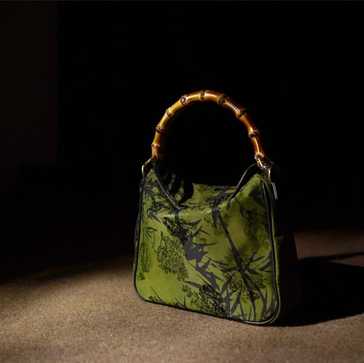 Buddha Stones Lush Bamboo Handle Xiangyunsha Silk Crossbody Bag Hangbags - image 3