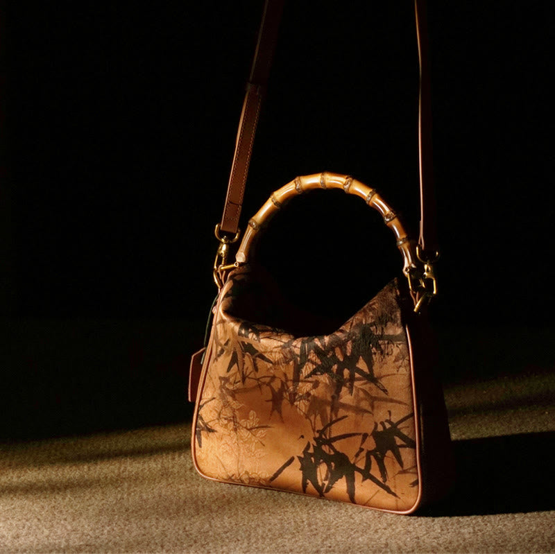 Buddha Stones Lush Bamboo Handle Xiangyunsha Silk Crossbody Bag Hangbags - image 15