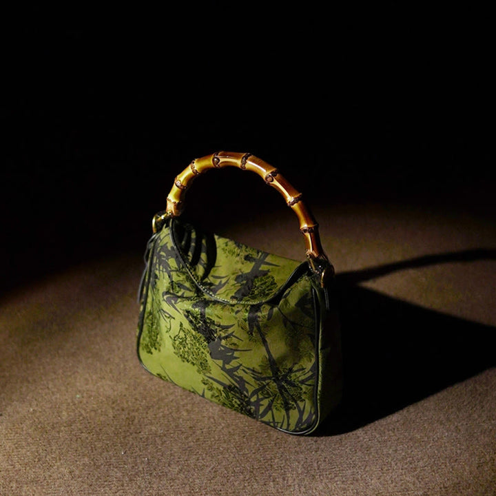 Buddha Stones Lush Bamboo Handle Xiangyunsha Silk Crossbody Bag Hangbags - image 1