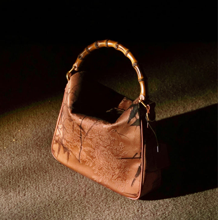 Buddha Stones Lush Bamboo Handle Xiangyunsha Silk Crossbody Bag Hangbags - image 14