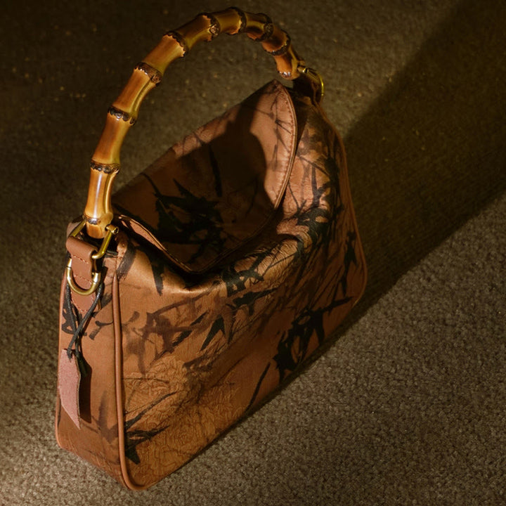 Buddha Stones Lush Bamboo Handle Xiangyunsha Silk Crossbody Bag Hangbags - image 13