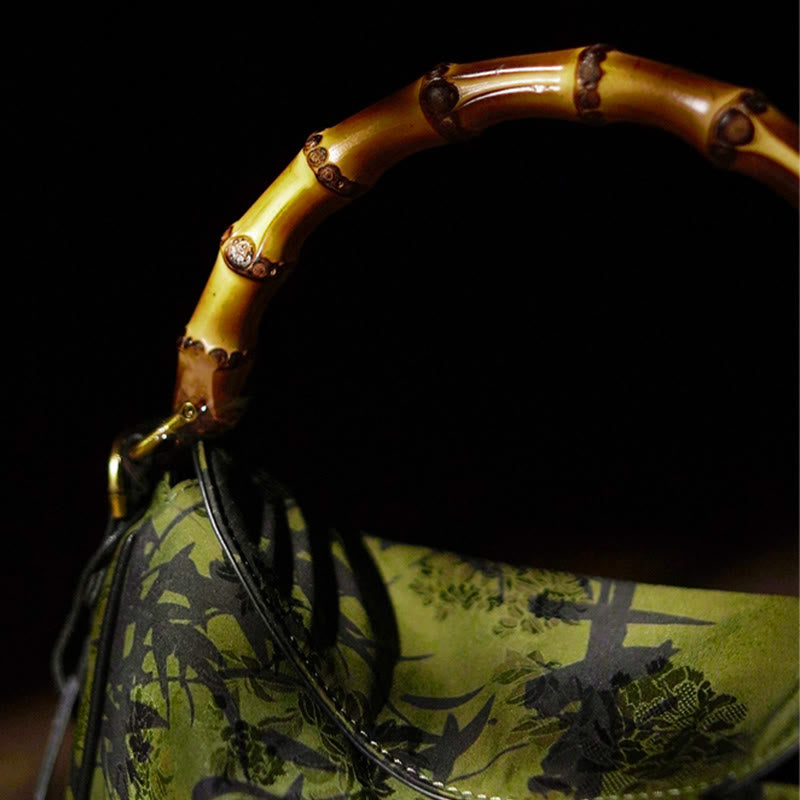 Buddha Stones Lush Bamboo Handle Xiangyunsha Silk Crossbody Bag Hangbags - image 7