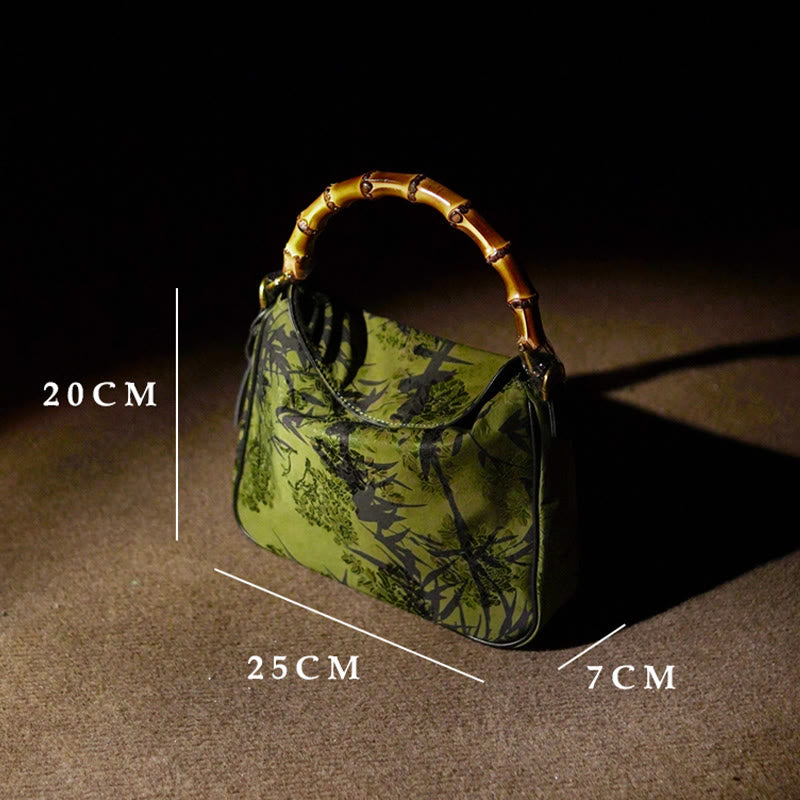 Buddha Stones Lush Bamboo Handle Xiangyunsha Silk Crossbody Bag Hangbags - image 5