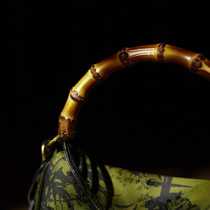 Buddha Stones Lush Bamboo Handle Xiangyunsha Silk Crossbody Bag Hangbags - image 6