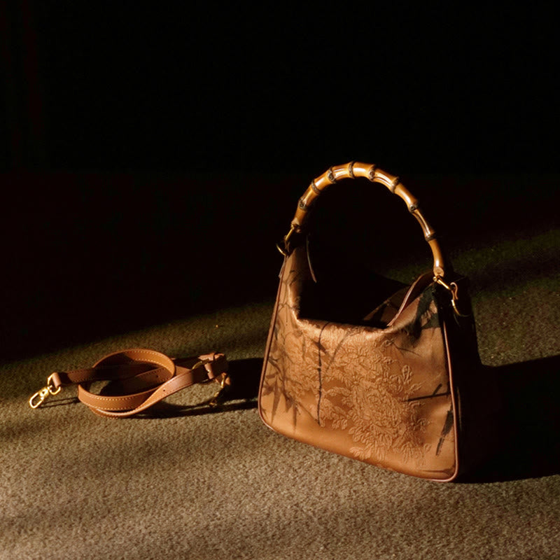 Buddha Stones Lush Bamboo Handle Xiangyunsha Silk Crossbody Bag Hangbags - image 18