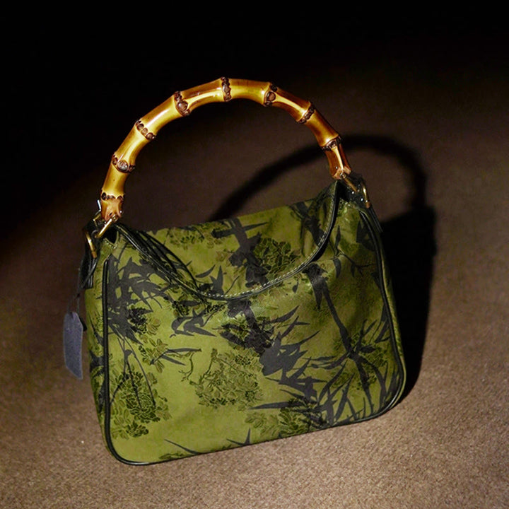 Buddha Stones Lush Bamboo Handle Xiangyunsha Silk Crossbody Bag Hangbags - image 4