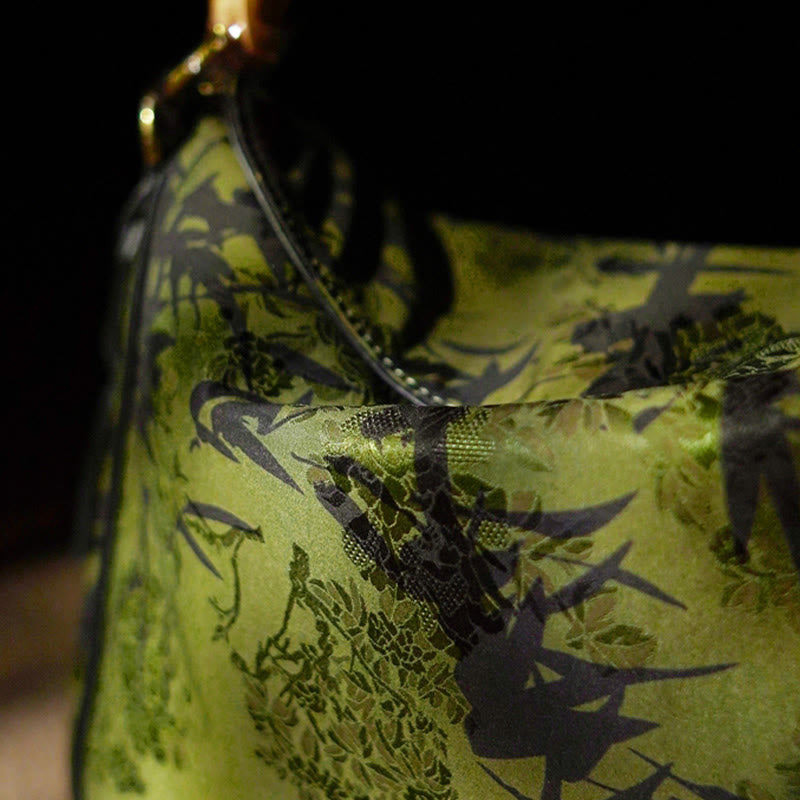 Buddha Stones Lush Bamboo Handle Xiangyunsha Silk Crossbody Bag Hangbags - image 8