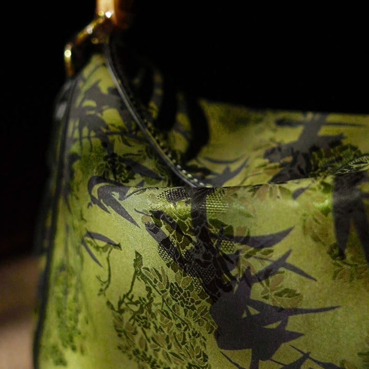 Buddha Stones Lush Bamboo Handle Xiangyunsha Silk Crossbody Bag Hangbags - image 8